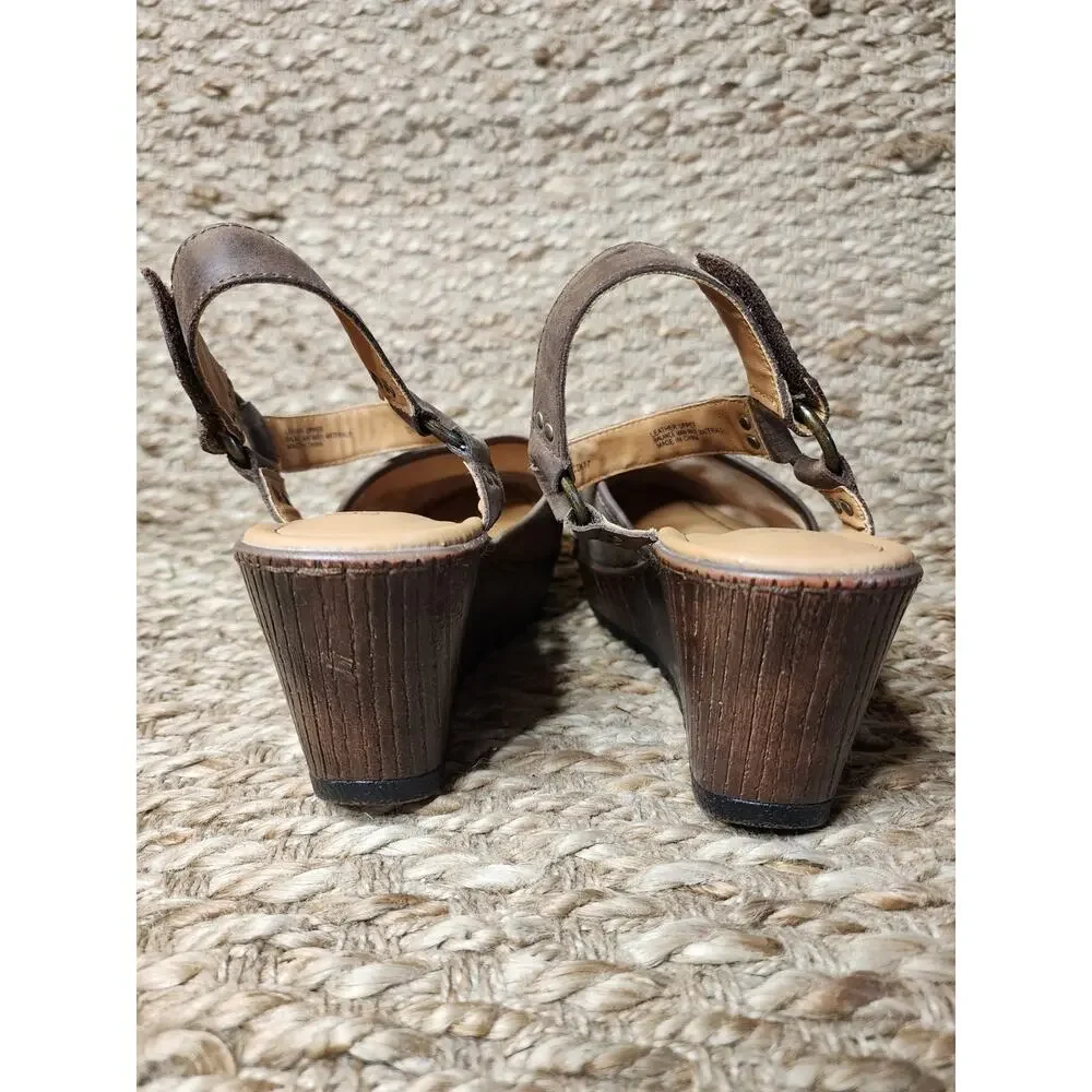 B.O.C. Rina Brown Suede Leather Platform Wedge Sandals Boho Women's Size 9 M